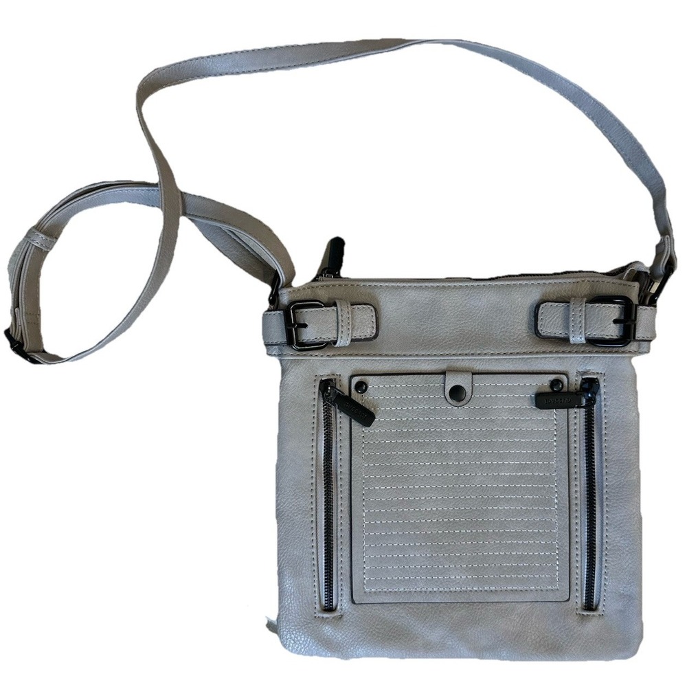 Gussaci -  Light Gray Leather With Black  Hardware/Crossbody‎ Bag ***NEW-READ***